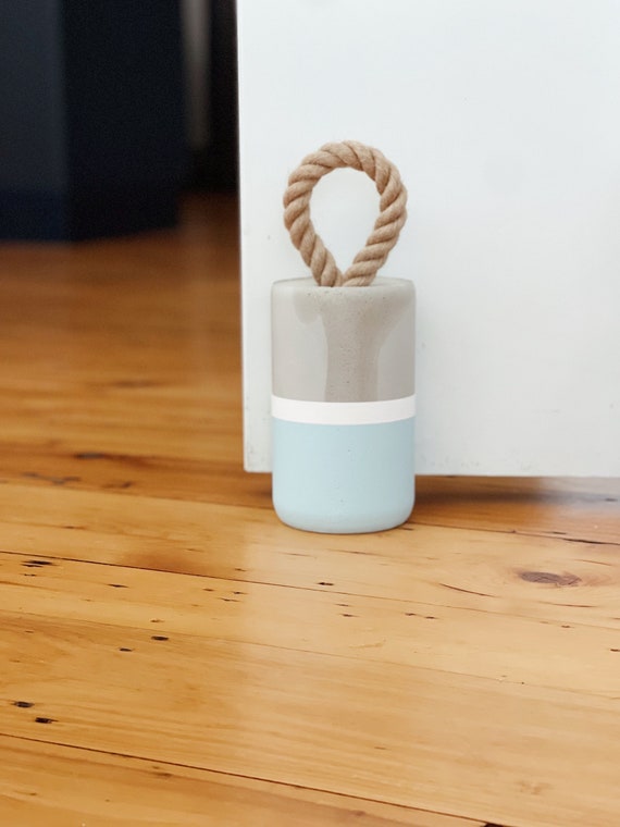Cement doorstop, Sea Mist blue door stopper, Heavy concrete doorstop, Nautical Decor, Buoy doorstop, Handmade decor, Jute base, Unique Gift