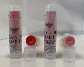 Natural Tinted Lip Balm, Handmade Moisturizing Lip Care, Coconut Cherry Lemon Flavors