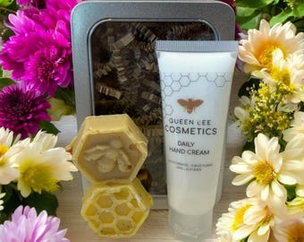 Handmade Honey Skincare Gift Set, Natural Soap, Hand Cream, Lip Balm