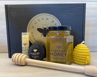 Honey Gift Set, Raw Honey, Lip Balm, Beeswax Candle, Natural Skincare