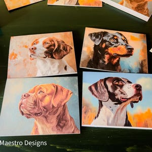 Schattige hond aquarel blanco notitiekaarten met enveloppen, Bordeauxdog, Bretagne Spaniel, Beauceron, Auvergne Pointer