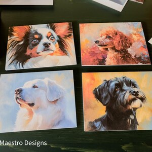 Cartes de correspondance vierges aquarelles de chien mignon avec des enveloppes, Grandes Pyrénées, Papillon, Caniche, Griffon Bleu de Gascogne