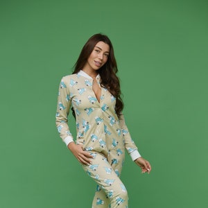 Woman sexy cute butt flap Pajamas jumpsuit SweetJama &quot;Bears in scarves&quot;