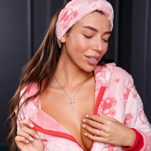 Women&#39;s cozy terry butt flap pajamas Sweetjama Frozy with a hood &quot;Raspberry Bears&quot;