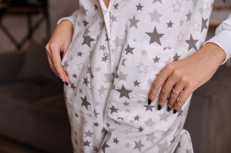 Woman cute butt flap Pajamas jumpsuit cutout SweetJama Flannel Stars image 9