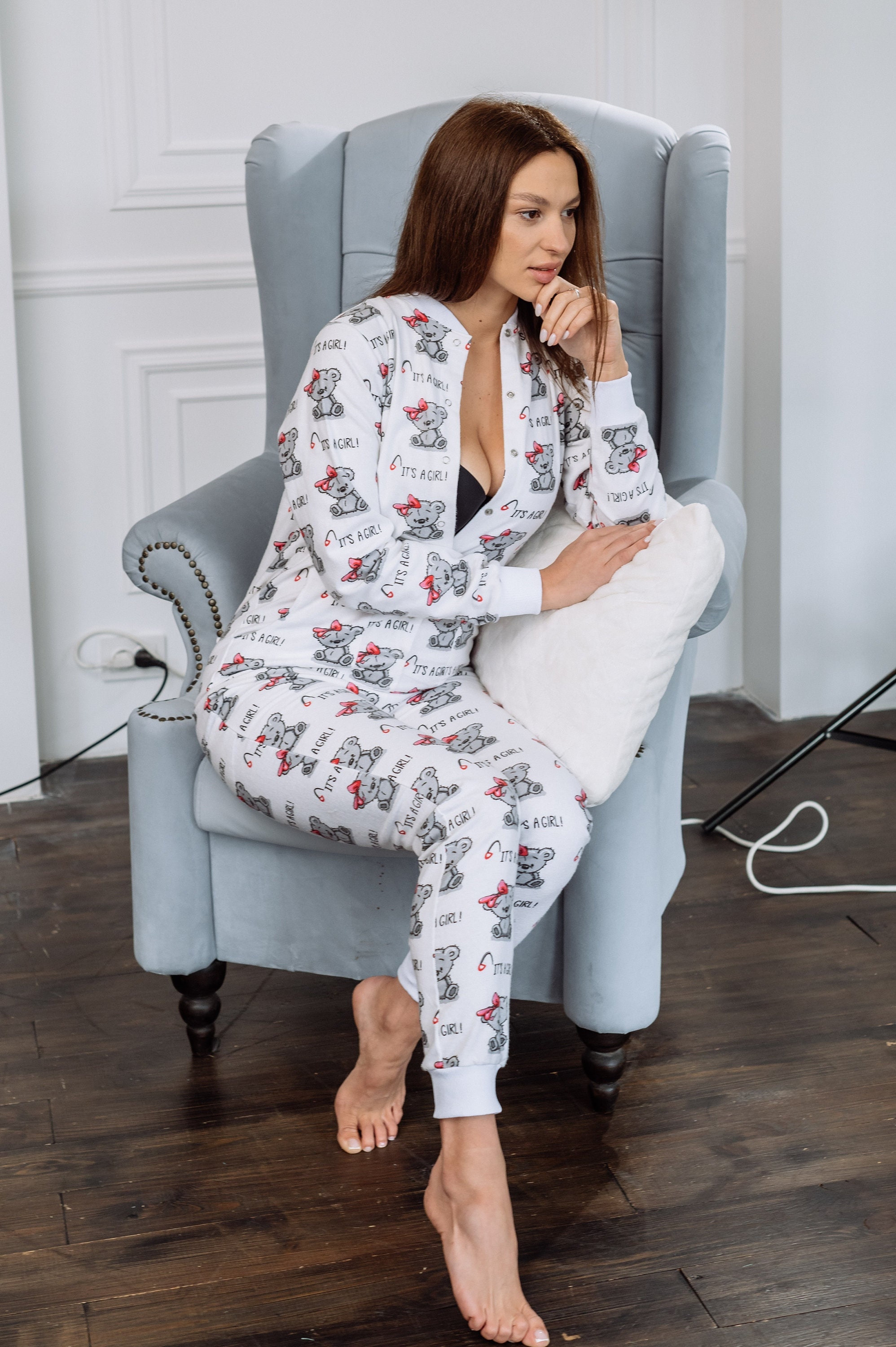 Woman Cute Butt Flap Pajamas Jumpsuit Cutout Sweetjama Flannel it's a ...