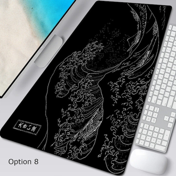 The Great Wave Desk Mat / Black / Japanese Desk Mat / Mouse Etsy