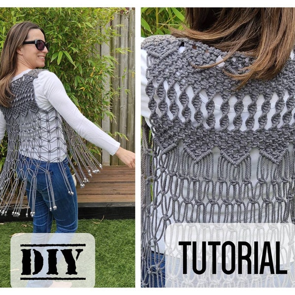 Tutorial en pdf en Español. Descarga Inmediata. Patrón Chaleco en Macramé. Instrucciones Paso por Paso. Fotos. Ropa Macrame