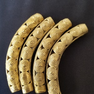 Curved African Brass Beads, Ghana Metal Beads
