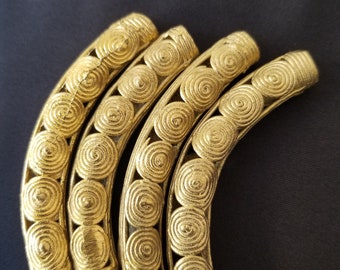 Curved African Brass Beads, Ghana Metal Beads