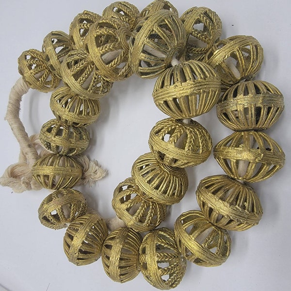 Cage Bi-cone African Brass Beads, Tribal Brass Beads