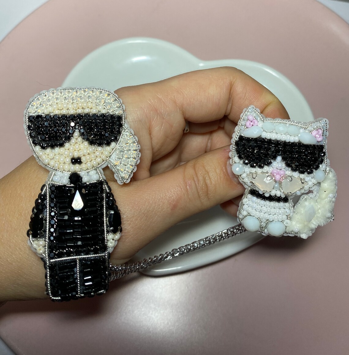 Karl Lagerfeld Beaded Brooch Designer Brooch Choupette The Cat Brooch karl-lagerfeld-beaded-brooch-designer-brooch-choupette-the-cat-brooch