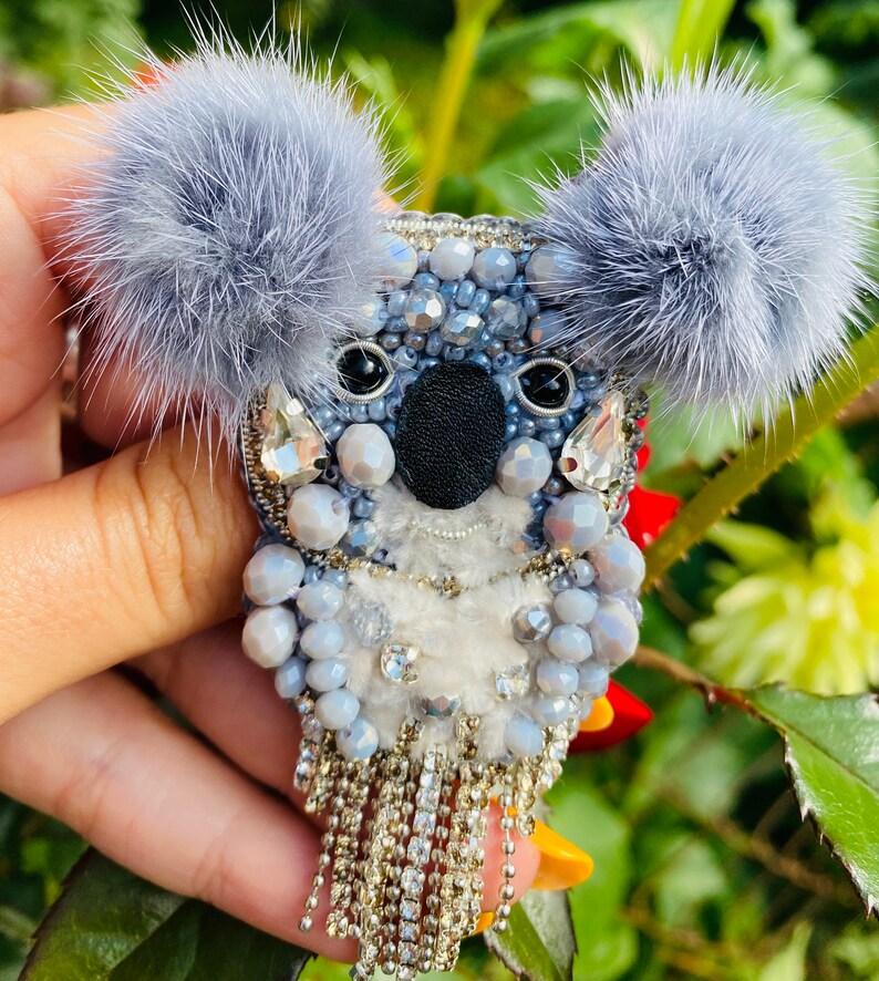 Koala Bead Brooch, Animals of Australia, Handmade Brooch, Fur Brooch - Etsy