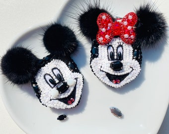 Broche de cuentas de Mickey Mouse, broche de personaje de dibujos animados, broche de niña, broche de ratón, broche de piel, hecho a mano