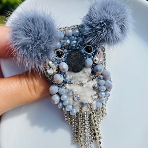 Koala bead brooch, animals of Australia, handmade brooch, fur brooch