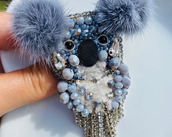 Broche de cuentas Koala, animales de Australia, broche hecho a mano, broche de piel