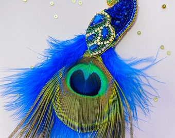 bead brooch, peacock brooch, bird brooch, feather brooch, handmade brooch, gift for her