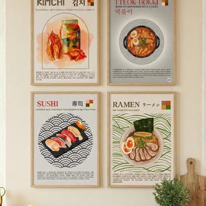 Japanisch koreanisches Essen Kunstdruck Set, Küchen Deko (Digitaler Download)