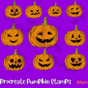 Pumpkin Faces, Procreate Fall, Halloween Procreate brushes Procreate Halloween, Procreate Pumpkin, Pumpkin Stamps, Halloween stamps, Pumpkin