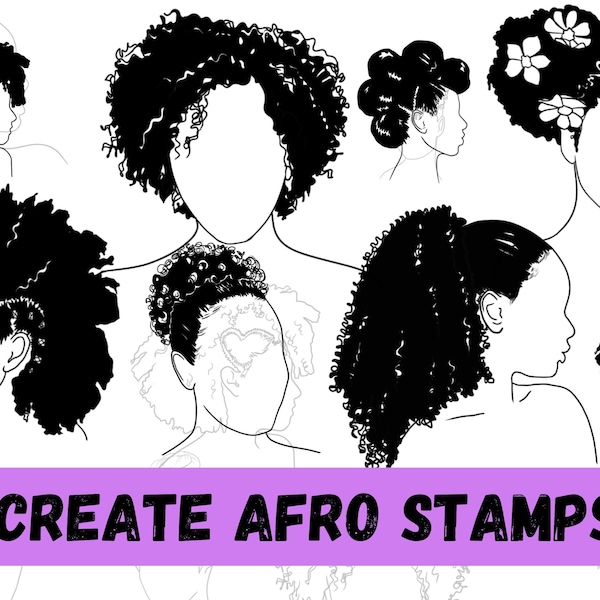 24 Procreate Afro Stamps, Procreate braids, Natural Stamps for Procreate, Afro Hair Silhouettes