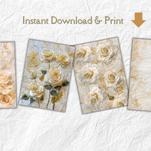 Puede incluir: Cuatro papeles digitales imprimibles con rosas de color crema sobre un fondo texturizado. Los papeles son perfectos para scrapbooking, creaci&oacute;n de tarjetas y otras manualidades de papel.