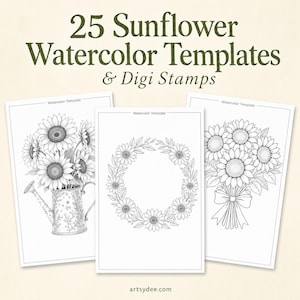 Come dipingere girasoli passo dopo passo / 25 modelli ad acquerello stampabili + video lezione gratuita / Schemi per principianti immagine 1