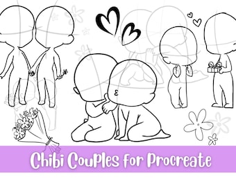 24 Chibi Stamps Procreate, Procreate Chibi, Chibi Couples, Procreate Anime, Procreate Anime Couples, Procreate stamps, Procreate Brush