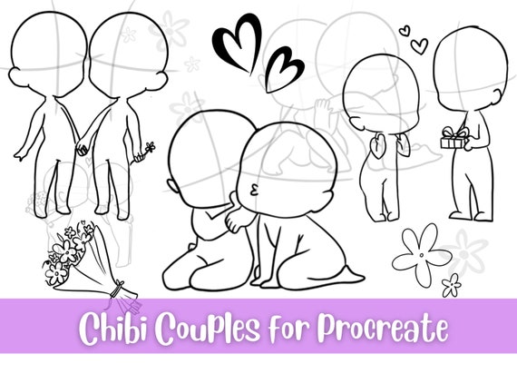 Procreate Chibi Poses Stamps, Couple Poses, Anime Figure Stamps