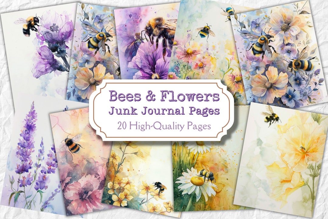 20 Bees and Flowers Journal Paper, Flower Junk Journal, Junk Journal ...