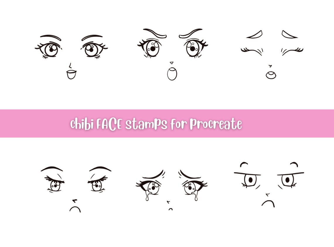 15 Chibi Face Stamps Procreate, Procreate Face, Procreate Chibi ...