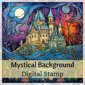 Mystical Backgrounds, Digi Stamps Backgrounds, Digi Stamp, Procreate Stamp, Digital Stamp, PNG, Card making, Coloring Page, Scrapbooking,