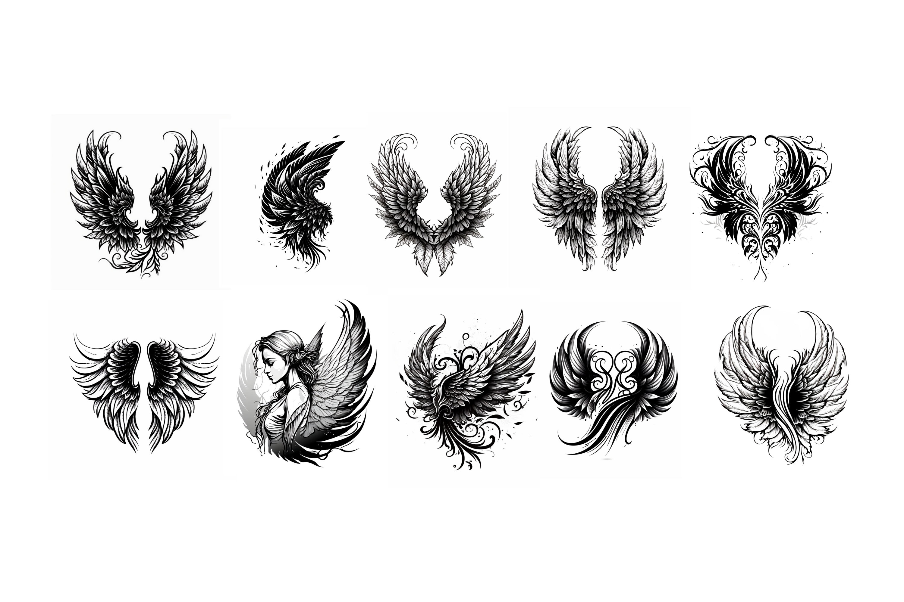 30 Angel Wings Tattoo, Angels Wings PNG, Tattoo Stencil, Tattoo Flash ...