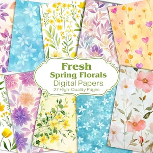 27 papiers numériques de printemps frais, papiers numériques de journal indésirable printemps, papiers de journal indésirable, journal indésirable pastel, papiers numériques pastel, floral