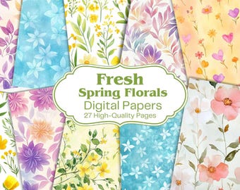 27 Fresh Spring Digital Papers, junk journal digital papers spring, junk journal papers, pastel junk journal, pastel digital papers, floral