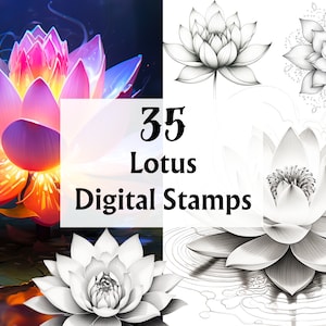 30 Sellos de Loto, Loto, Sellos Digitales, Sellos Digi, Tatuaje de Loto, Flor de Loto, Sellos de Loto, Tatuaje Fineline, Sellos de Flores, Loto PNG