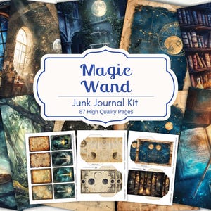 Kit de journal indésirable baguette magique, journal indésirable magique, journal indésirable sorcier, journal magique, ATC, fabrication de cartes, scrapbooking, pages de journal indésirable