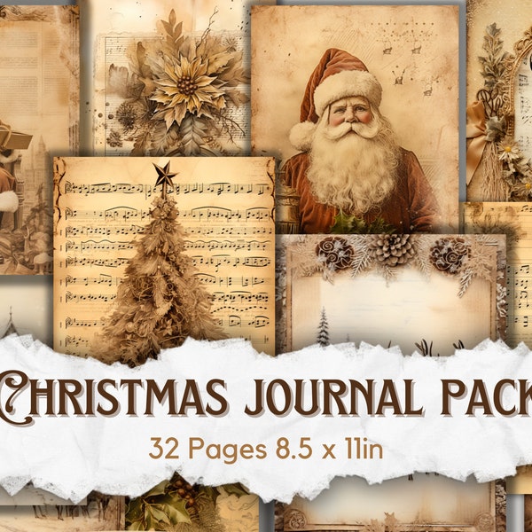 Christmas junk journal, Sepia Junk Journal, Junk Journal Printable, Junk Journal Pages, Junk Journal Prints, Sepia, Vintage Ephemera, scrapb