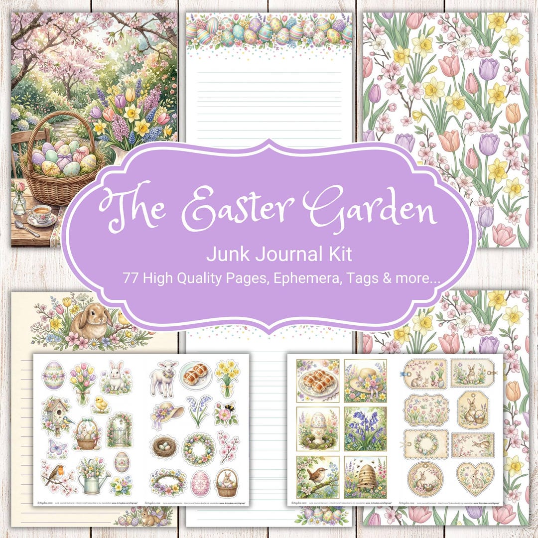 Easter Garden Junk Journal Kit Printable | 77 Pages Spring Ephemera ...