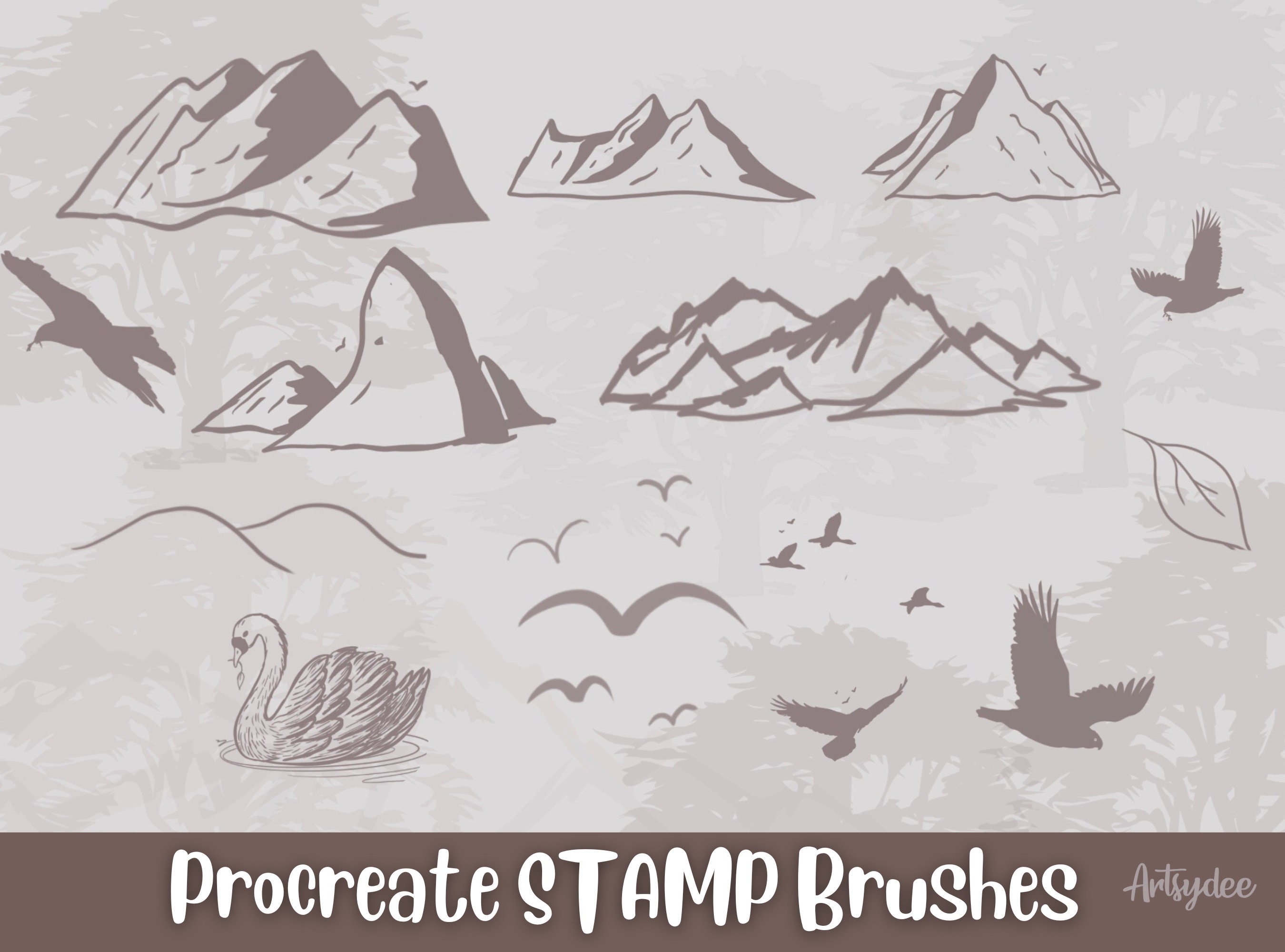 Tree Stamps Procreate, Procreate Nature Stamps, Procreate Landscape ...