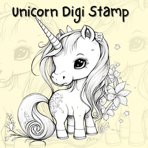 Digi Stamp Licorne, Digi Stamp, Licorne mignonne, Timbres procréés, Timbres numériques, Coloriage, Licorne, Clipart Licorne, Licorne PNG, Fabrication de cartes