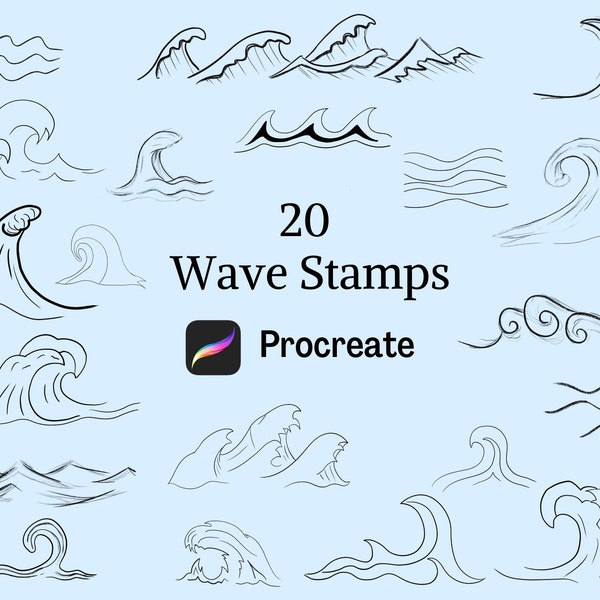 Wave stamp Procreate, New Procreate Stamps, Procreate Stamp Brush, Procreate wave, Procreate tools, Procreate brushes, Procreate beach