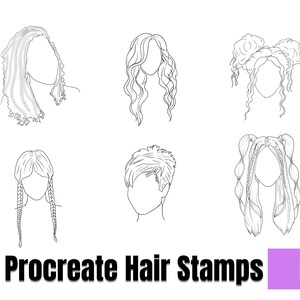 32 Procreate Hair Stamps, Procreate Hair Brushes, Procreate Wavy Hair, Procreate short hair styles & Long Hairstyles, Procreate Brushes Hair image 6