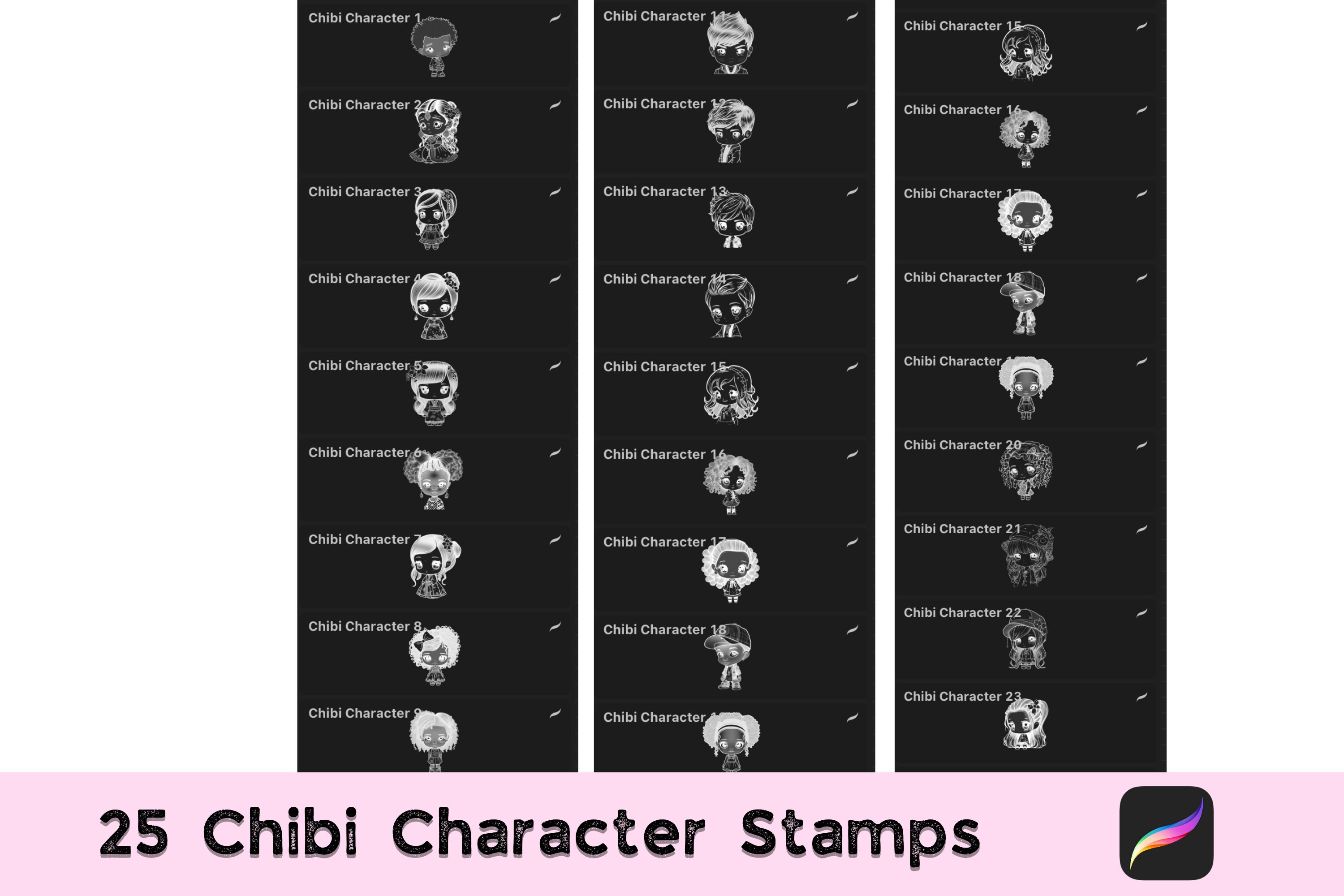 25 Chibi Procreate Stamps, Cute Anime Chibi Character and Head Brushes ...