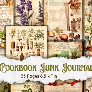 Livro de receitas Junk Journal, Junk Journal Pages, Cooking Junk Journal, Herb Junk Journal, Junk Journal Cookbook, Vintage Cookbook, Vintage Journal