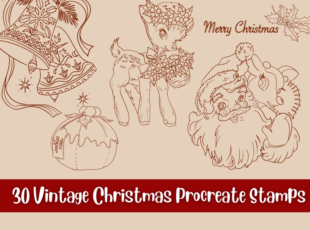 30 Vintage Procreate Stamps Christmas | Christmas Stamps for Procreate ...