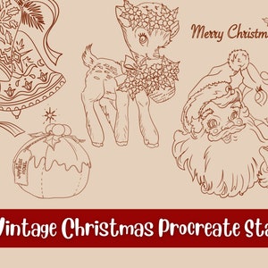 30 Vintage Procreate Stamps Christmas | Christmas stamps for procreate | procreate brushes | Christmas tree stamps | Procreate stamps