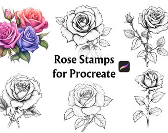 30 Rose Procreate Stamps, Rose Procreate Stamp, Procreate Stamps, Procreate Tattoo, Procreate Brushes, Rose Stamps, Procreate Rose, Rose,