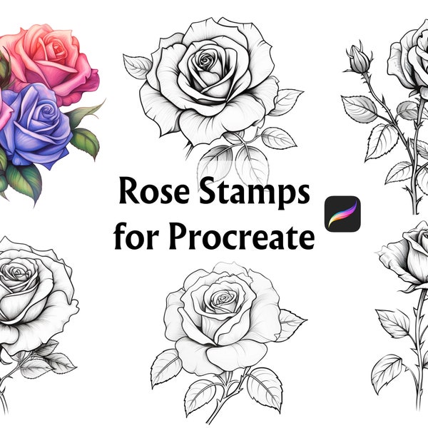 30 Rose Procreate Stamps, Rose Procreate Stamp, Procreate Stamps, Procreate Tattoo, Procreate Brushes, Rose Stamps, Procreate Rose, Rose,