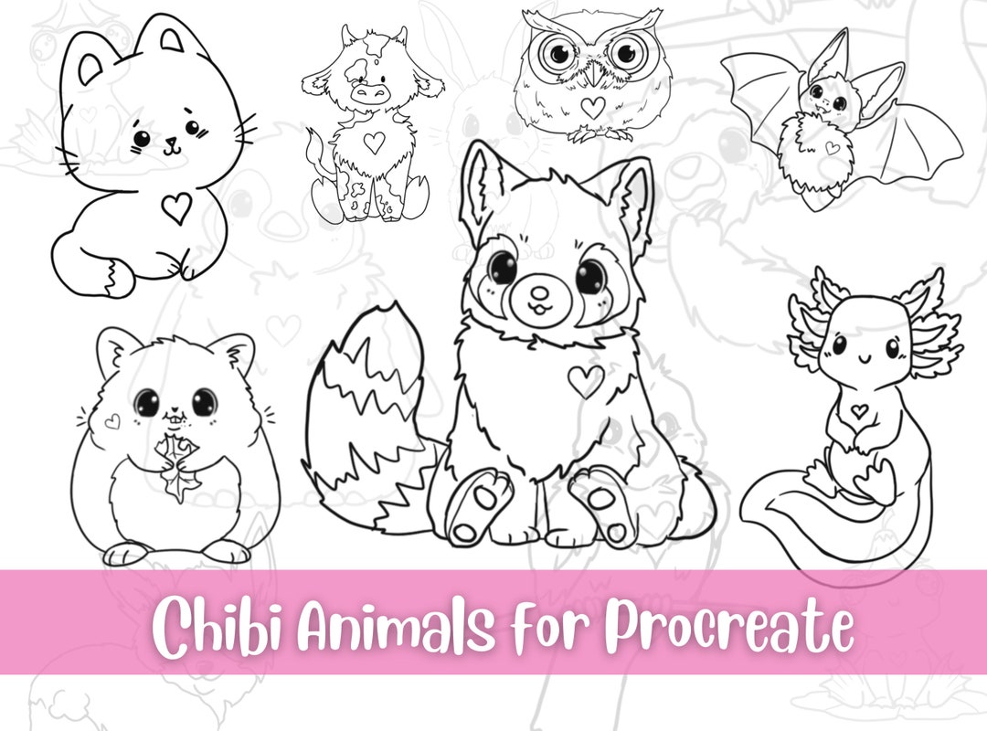 Kawaii Chibi Animals, Procreate Chibi, Cute Digital Stamps, Procreate ...
