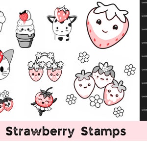 41 Cute Procreate Stamp, Strawberry, Cute Kawaii Stamps, Chibi Animals, Procreate Chibi, Procreate Cute, Procreate Brushes, Procreate stamp,